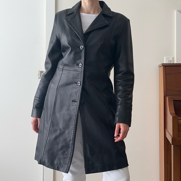 Vintage Black Leather Trench Coat / Jacket - Picture 1 of 4